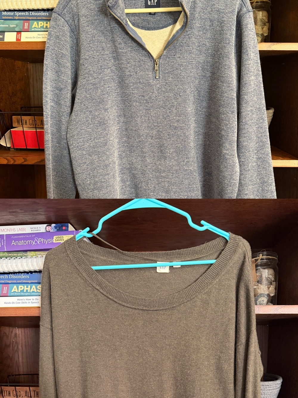 GAP Sweater Bundle x2- Blue Quarter-Zip Sweater & olive scoop neck sweater